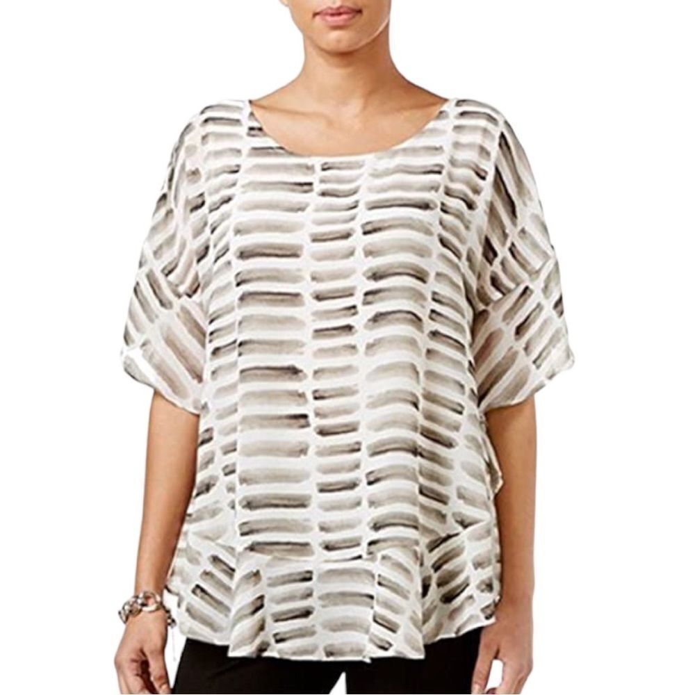 Alfani Watercolor Stone/White Ruffled Poncho Peplum Blouse Top fully lined